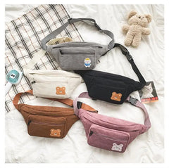 Corduroy Soft Doll Bag Shoulder Bag with Zipper Pocket