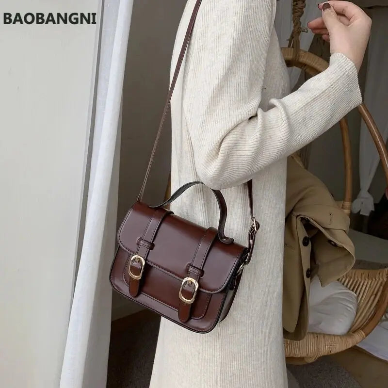 Winter Vintage Flap Lock Classic Women Bags Casual Leather Shoulder Bags Clutch