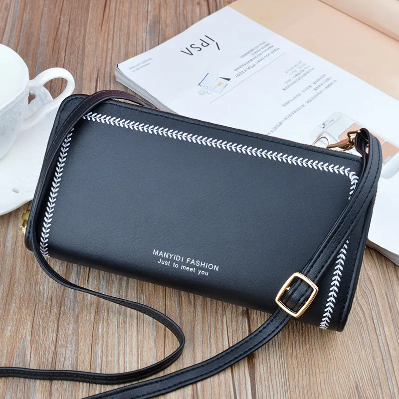Women Wallet Pu Leather Money Clip Double Zipper Clutch Bag