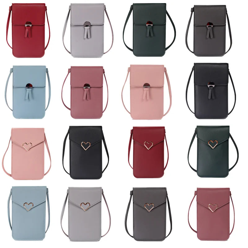 Summer Women Outdoor Crossbody Bag Heart Shaped Touch Screen Phone Wa