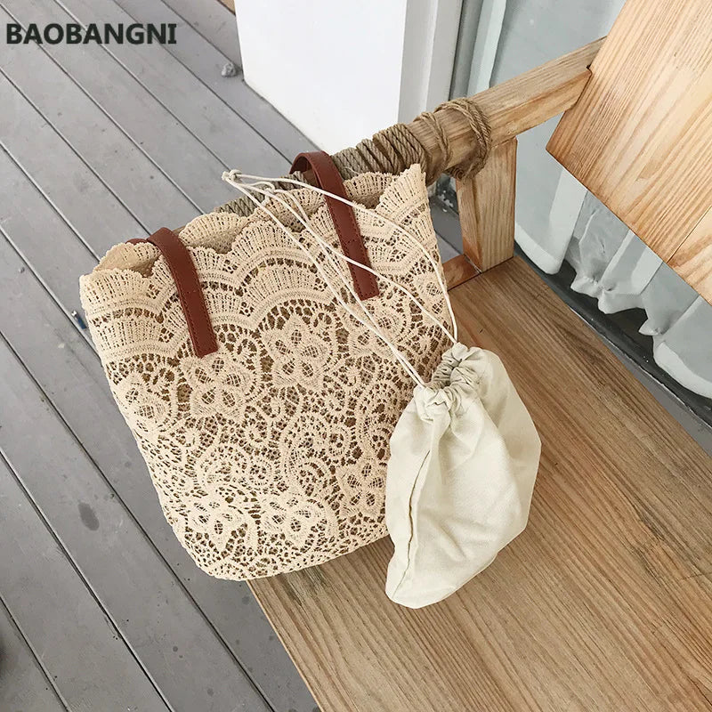 Summer Lace Shoulder Bag Women Handbag - Big Capacity Travel Beach Bag