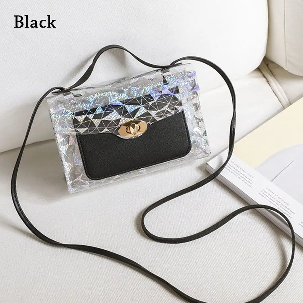 Small Square Messenger Bag Crossbody Shoulder Bag Transparent Soft PU Shinny H