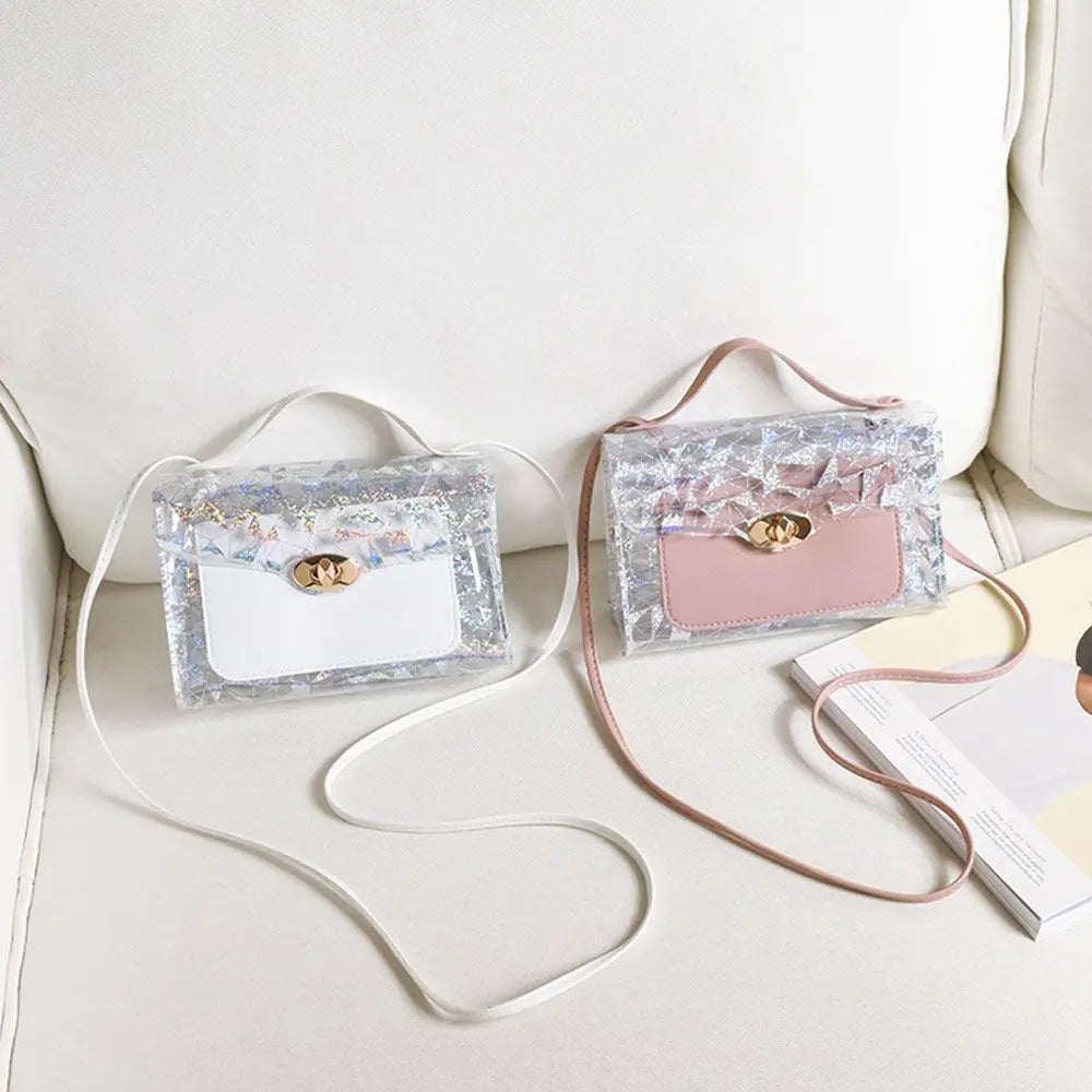 Small Square Messenger Bag Crossbody Shoulder Bag Transparent Soft PU Shinny H