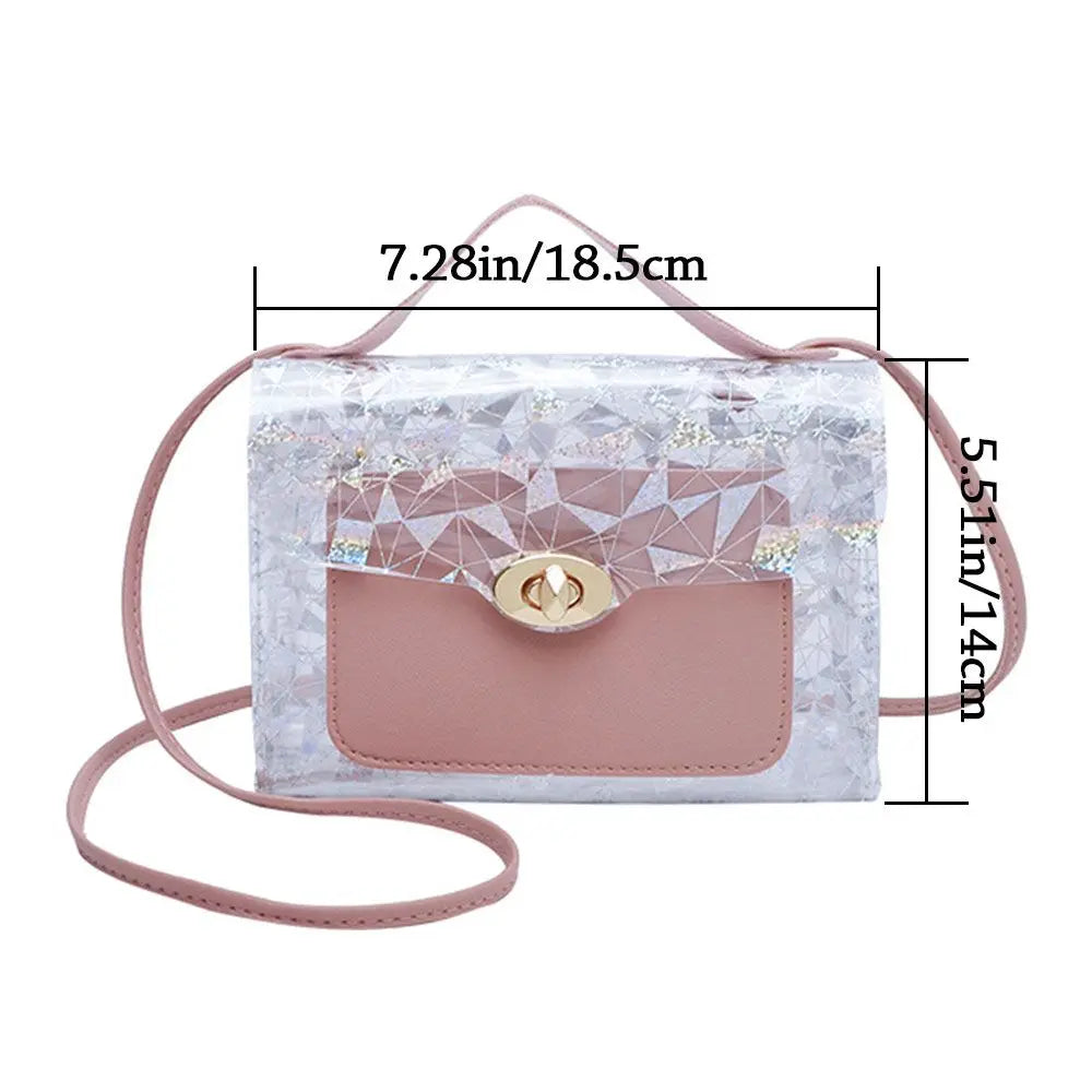 Small Square Messenger Bag Crossbody Shoulder Bag Transparent Soft PU Shinny H