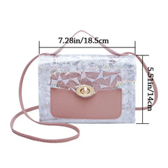Small Square Messenger Bag Crossbody Shoulder Bag Transparent Soft PU Shinny H