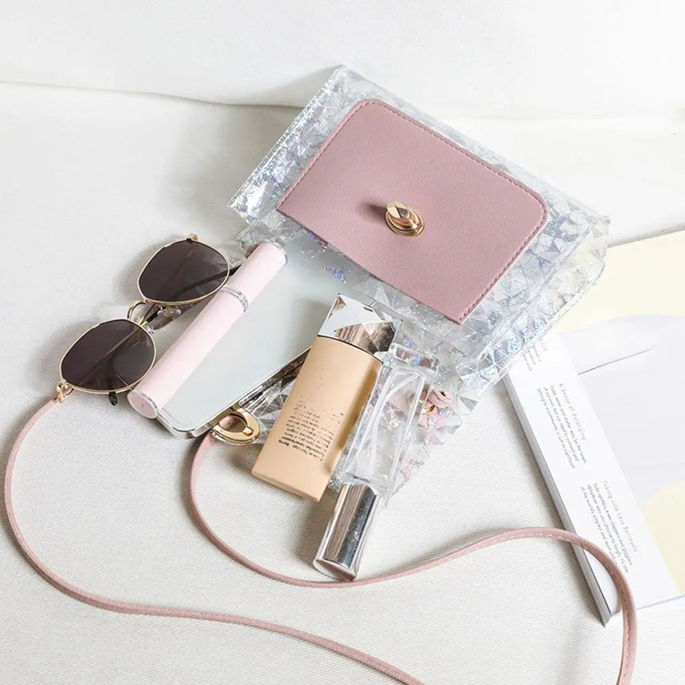 Small Square Messenger Bag Crossbody Shoulder Bag Transparent Soft PU Shinny H