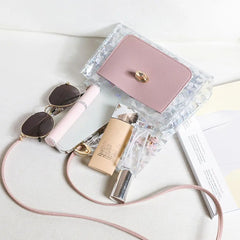 Small Square Messenger Bag Crossbody Shoulder Bag Transparent Soft PU Shinny H