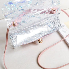Small Square Messenger Bag Crossbody Shoulder Bag Transparent Soft PU Shinny H
