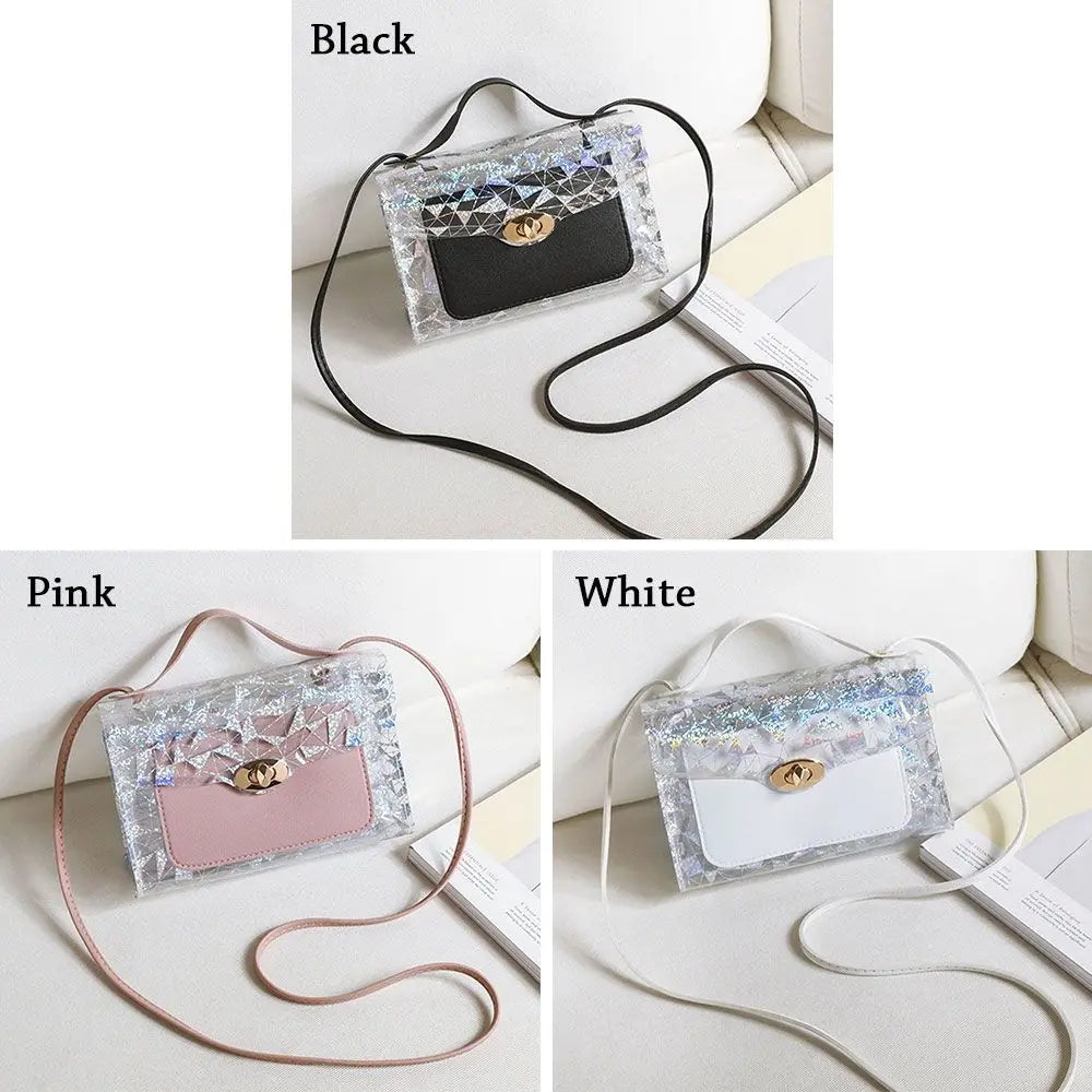 Small Square Messenger Bag Crossbody Shoulder Bag Transparent Soft PU Shinny H
