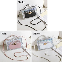 Small Square Messenger Bag Crossbody Shoulder Bag Transparent Soft PU Shinny H