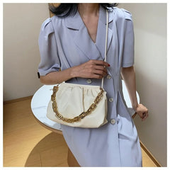 Pleated Cloud Crossbody Bag Women's Thick Chain Shoulder Bag Casual Ladies Bag