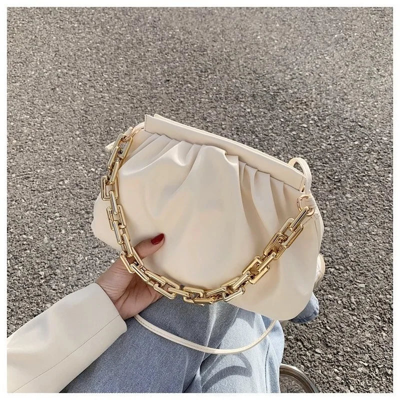 Pleated Cloud Crossbody Bag Women's Thick Chain Shoulder Bag Casual Ladies Bag