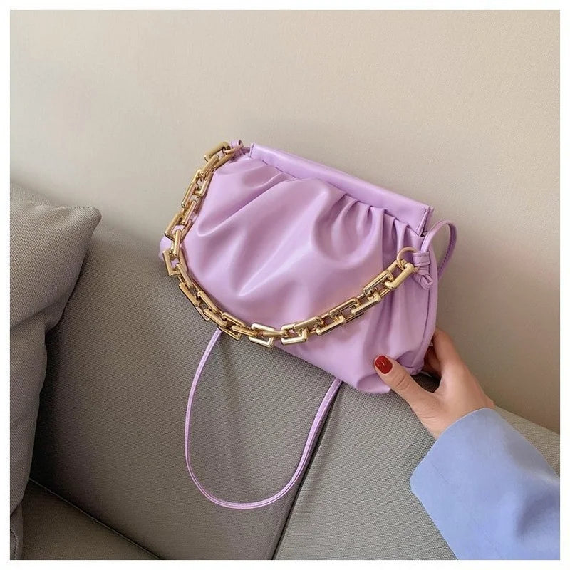 Pleated Cloud Crossbody Bag Women's Thick Chain Shoulder Bag Casual Ladies Bag