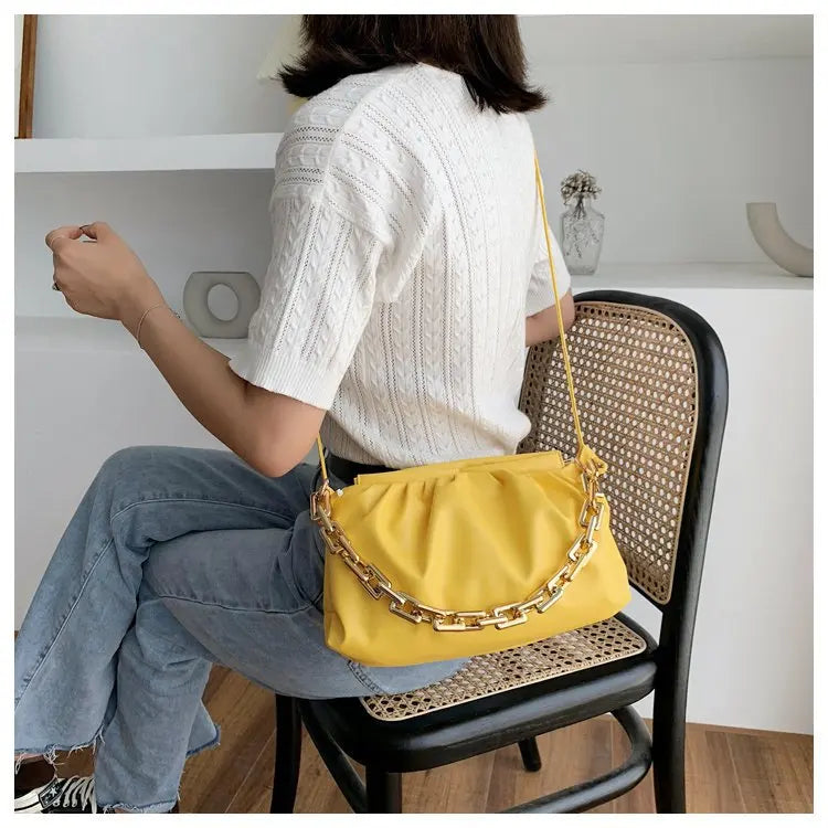 Pleated Cloud Crossbody Bag Women's Thick Chain Shoulder Bag Casual Ladies Bag