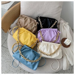Pleated Cloud Crossbody Bag Women's Thick Chain Shoulder Bag Casual Ladies Bag