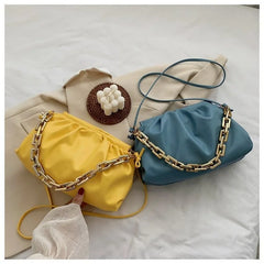 Thick Chain Shoulder Bag Women Pleated Cloud Crossbody Casual Ladies Bag