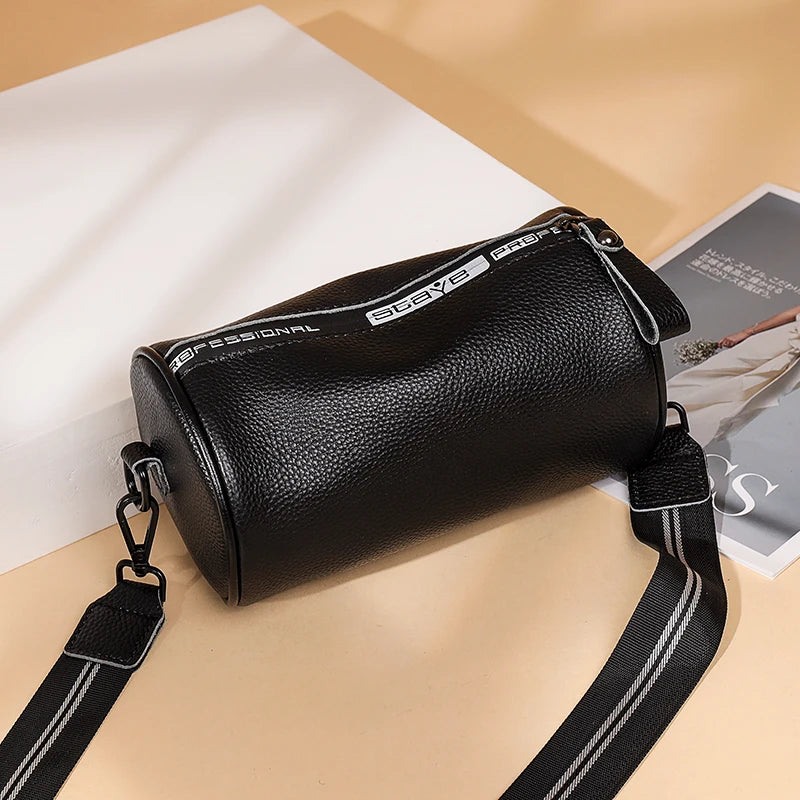Pure Cowhide Shoulder Bag Barrel type Messenger Bag