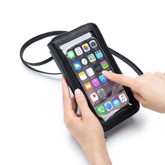 Touch Screen Leather Mobile Phone Bag Transparent Multi-function Messenger