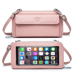 Touch Screen Leather Mobile Phone Bag Transparent Multi-function Messenger