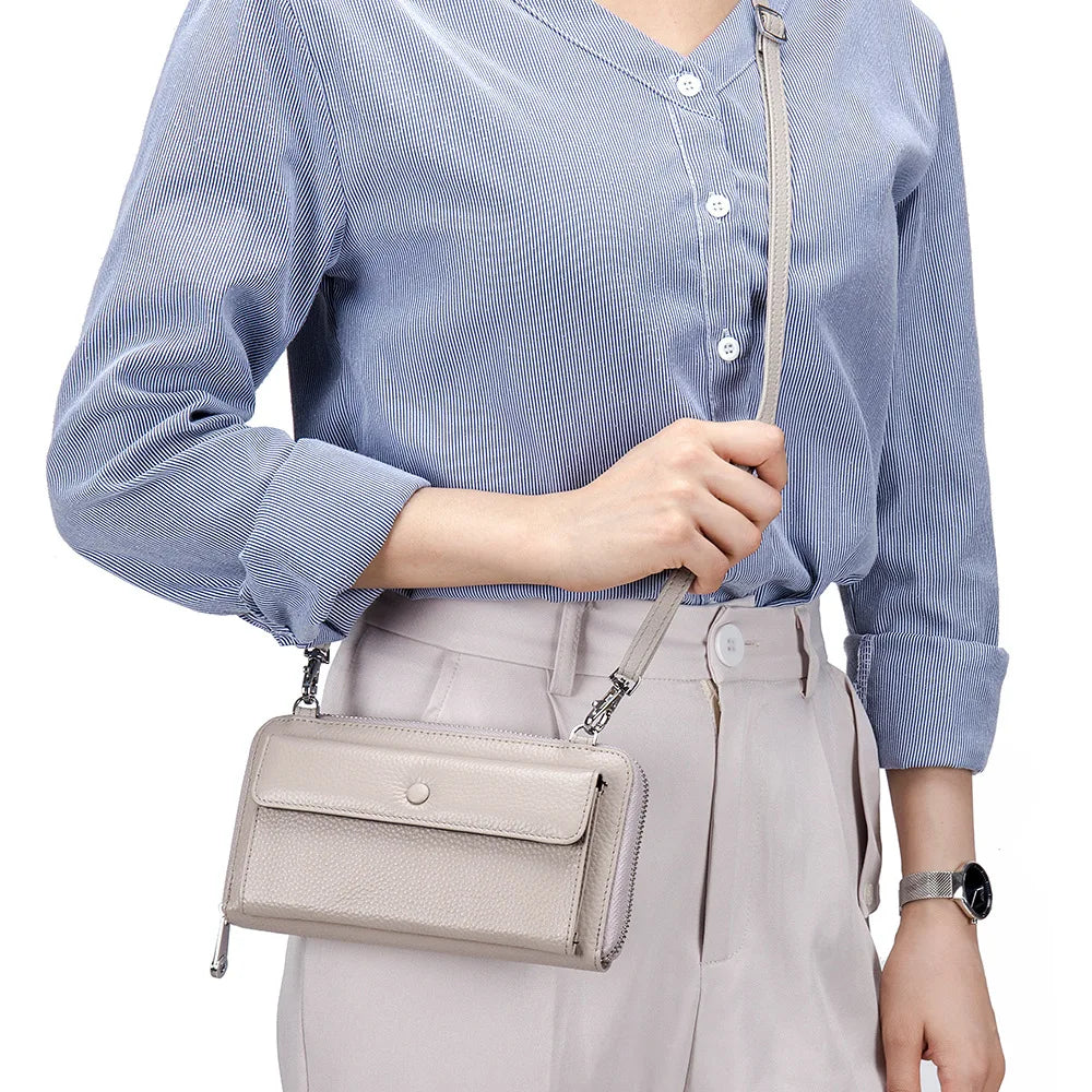Touch Screen Leather Mobile Phone Bag Transparent Multi-function Messenger