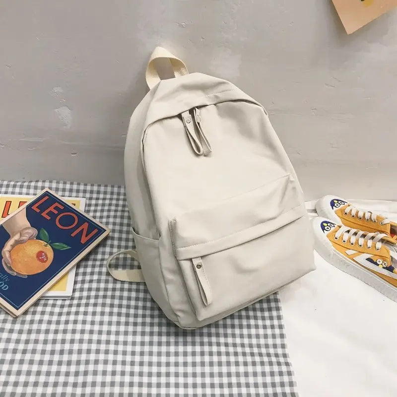 Female Canvas Backpack Solid Teen School Bag