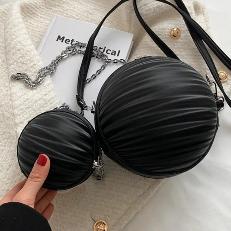 Small Round PU Leather Handbag Crossbody Bag High Handle