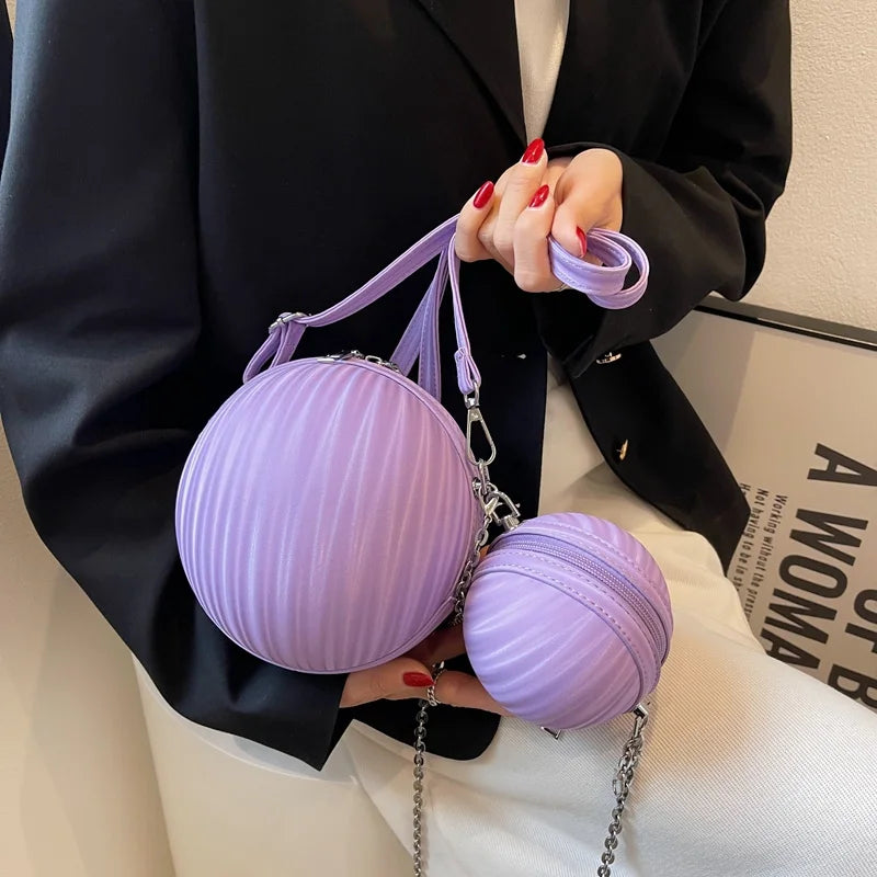 Small Round PU Leather Handbag Crossbody Bag High Handle