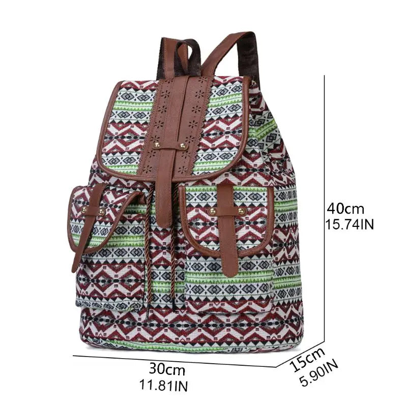 Vintage Bohemian Print Canvas Backpack for Women School Travel Rucksack