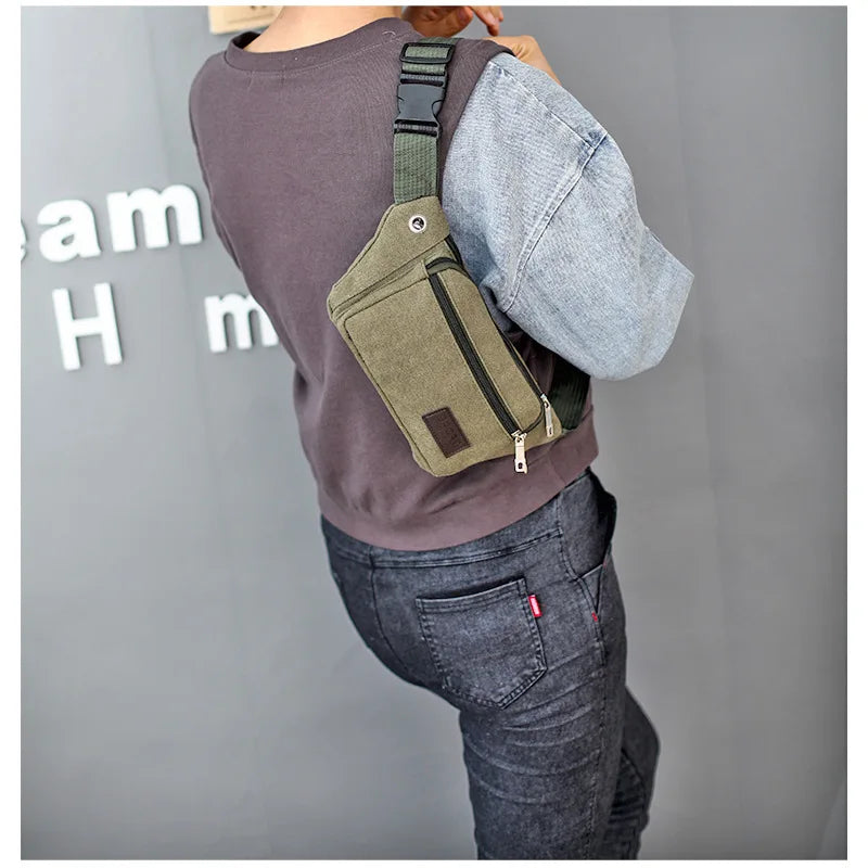 Vintage Canvas Waist Bag Large Phone Belt Pouch