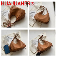Vintage Women Shoulder Bag PU Leather Crossbody Bags Female Solid Hobo Bag