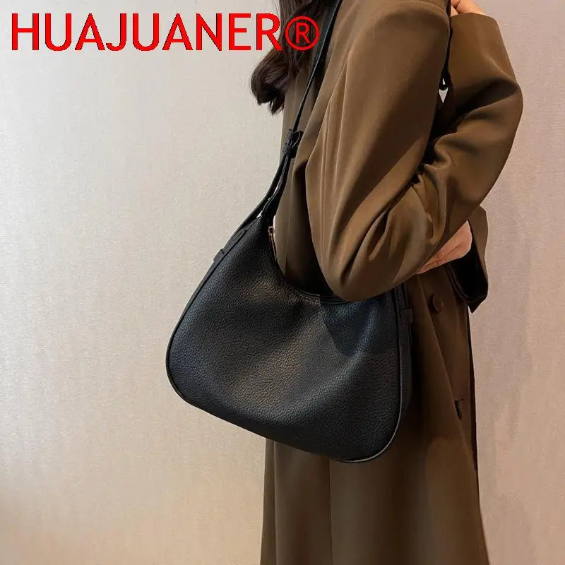 Vintage Women Shoulder Bag PU Leather Crossbody Bags Female Solid Hobo Bag
