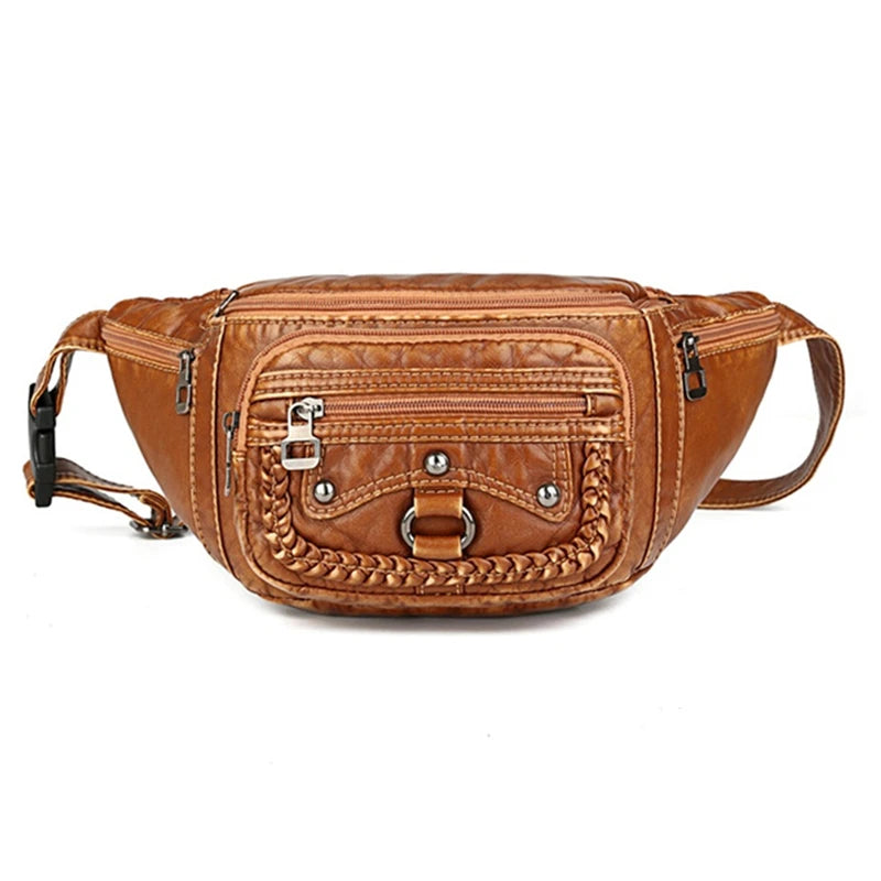 Vintage Women's Waist Bag PU Leather Zipper Adjustable Ladies Shoulder Bag