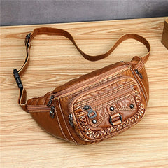 Vintage Women's Waist Bag PU Leather Zipper Adjustable Ladies Shoulder Bag