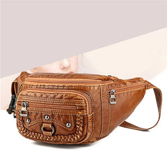 Vintage Women's Waist Bag PU Leather Zipper Adjustable Ladies Shoulder Bag