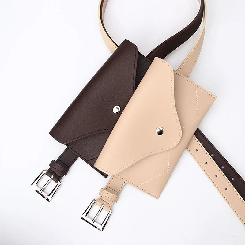 Vintage PU Leather Waist Bag Women Belt Phone Pouch Small Chest Pack