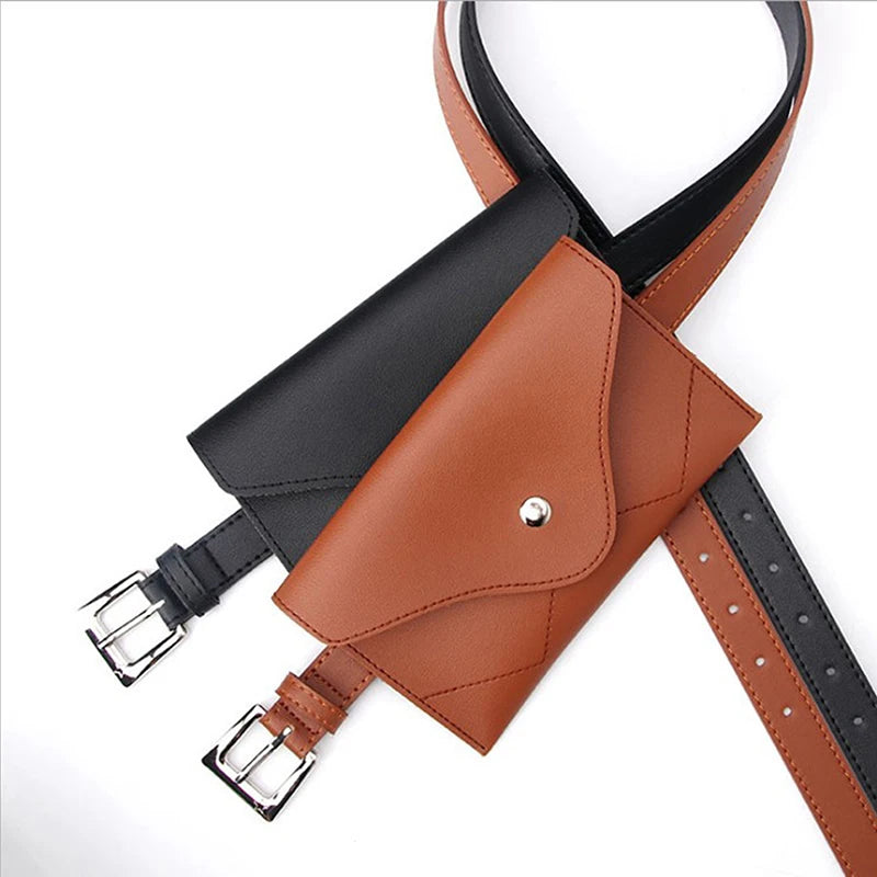 Vintage PU Leather Waist Bag Women Belt Phone Pouch Small Chest Pack