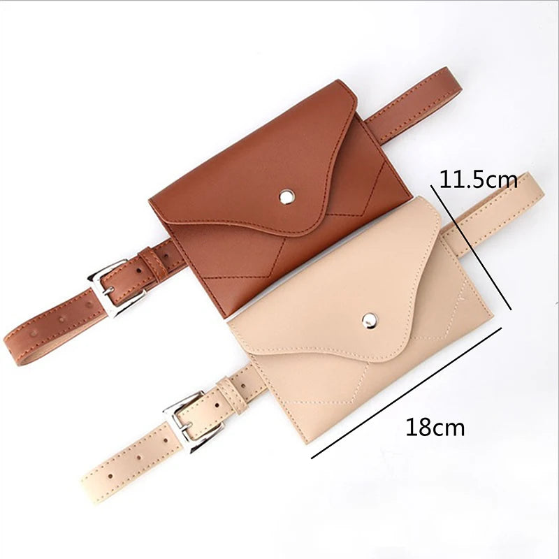 Vintage PU Leather Waist Bag Women Belt Phone Pouch Small Chest Pack
