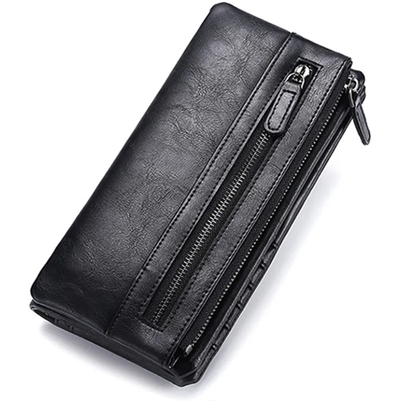 Men's Long Zipper Soft Wallet PU Waterproof Multifunctional