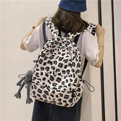 Leopard Print Nylon Women Backpack Travel Bag Schoolbag