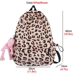 Leopard Print Nylon Women Backpack Travel Bag Schoolbag