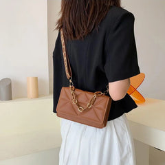 Solid Square Crossbody Bags with Wide Strap Chain