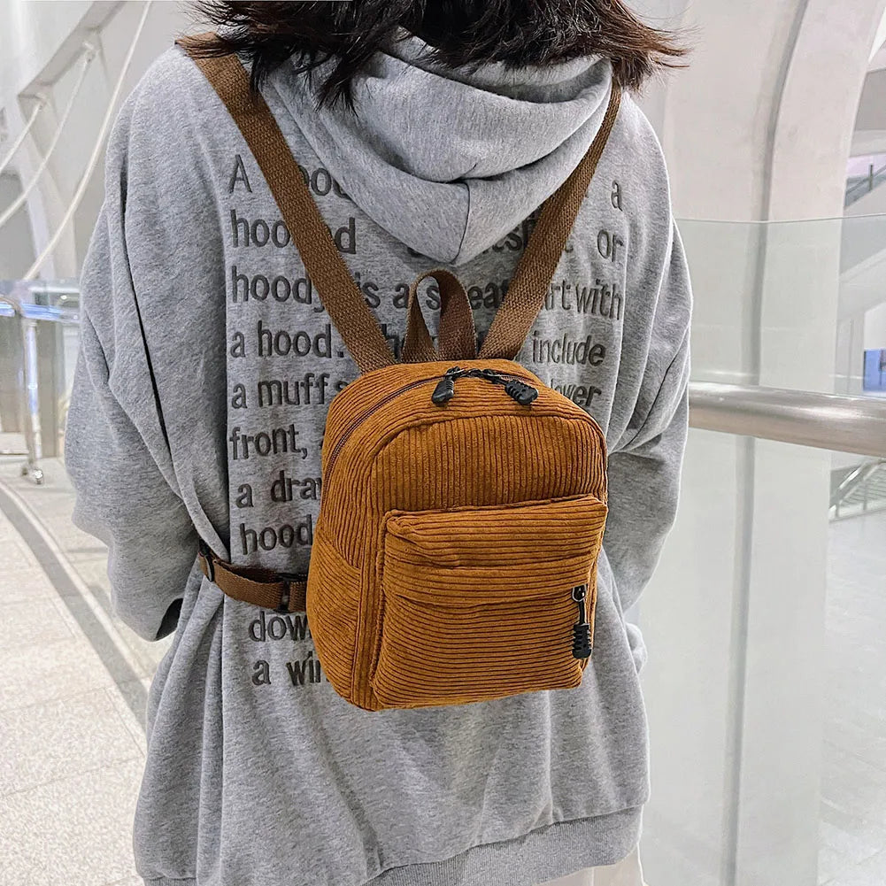 Winter Corduroy Small Backpack For Women Solid Travel Backpack