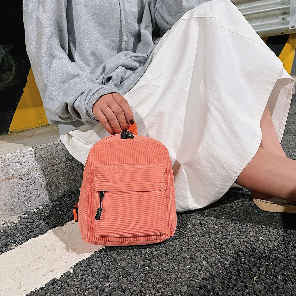Winter Corduroy Small Backpack For Women Solid Travel Backpack
