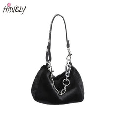 Winter Pink Faux Fur Underarm Bags for Women Y2K Shoulder Bags
