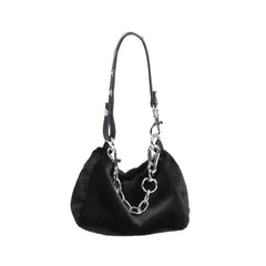 Winter Pink Faux Fur Underarm Bags for Women Y2K Shoulder Bags