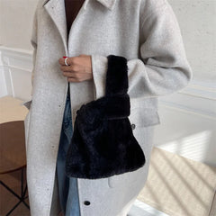 Soft Plush Small Shoulder Bag Women's Warm Fluffy Mink Fur Handbag