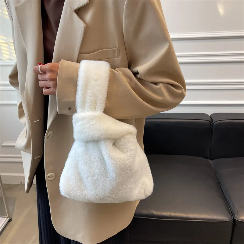 Soft Plush Small Shoulder Bag Women's Warm Fluffy Mink Fur Handbag