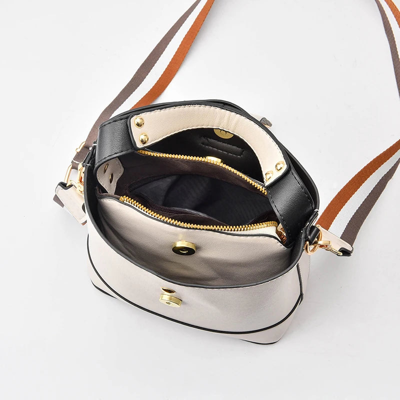 Colorful Strap Bucket Bag PU Leather Shoulder Bags Women