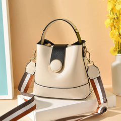 Colorful Strap Bucket Bag PU Leather Shoulder Bags Women