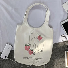 Women Canvas Vest Shoulder Bag Big Capacity Cloth Shopping Bags Bubble Girls Ins